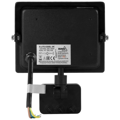 Halogen Lampa Naświetlacz LED 30W biały zimny z czujnikiem ruchu BEMKO