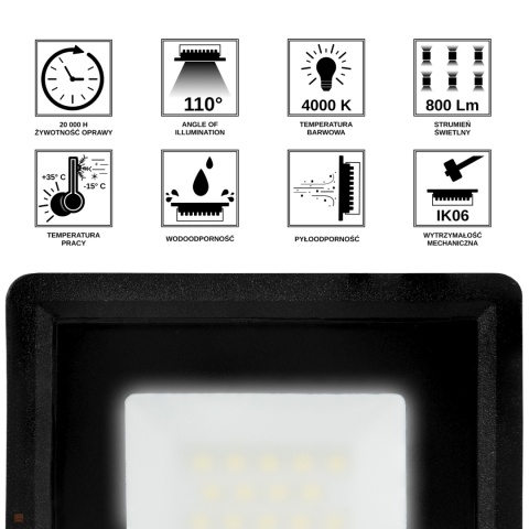 Halogen Lampa Naświetlacz LED LFK2 10W biały neutralny BEMKO