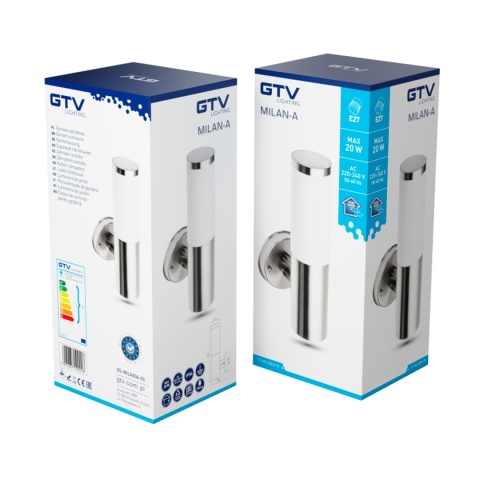 Kinkiet ogrodowy ukośny z serii Milan inox E27 GTV