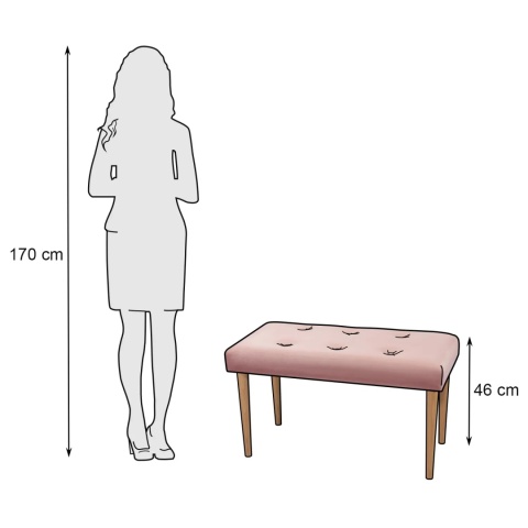 Ławka tapicerowana PRUDHOMME NAT - Pudrowy róż