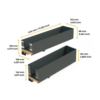 Wysuwany stojak na butelki boczny Lewy 150mm 2P Titane Simplex, Szary antracytowy