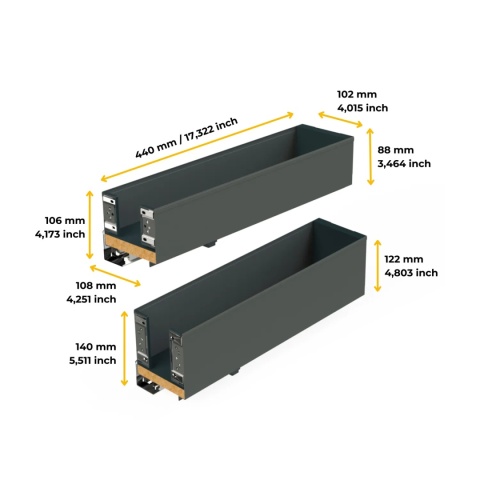 Wysuwany stojak na butelki boczny Lewy 150mm 2P Titane Simplex, Szary antracytowy