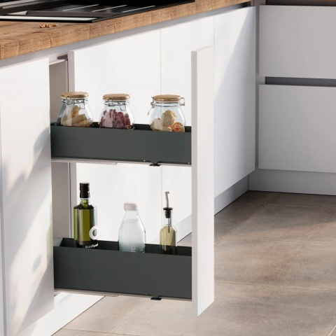 Wysuwany stojak na butelki boczny Lewy 150mm 2P Titane Simplex, Szary antracytowy