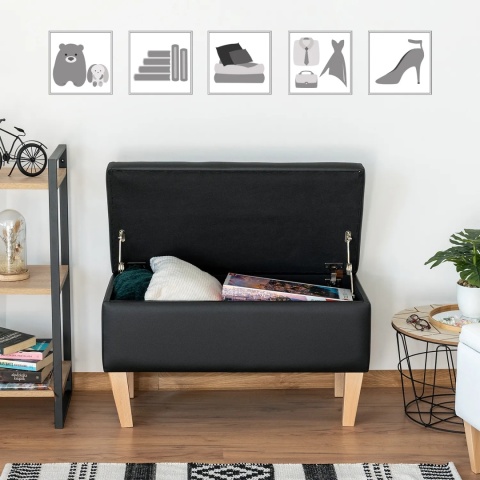 Ławka otwierana skrzynia PIRANDELLO - Czarna eco