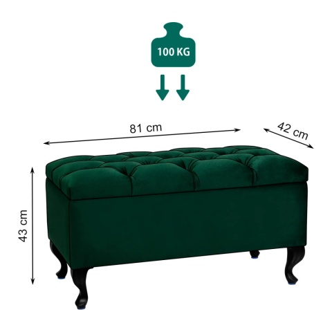Ławka pikowana otwierana skrzynia MODIANO BL - Butelkowa zieleń
