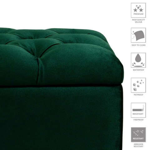 Ławka pikowana otwierana skrzynia MODIANO BL - Butelkowa zieleń