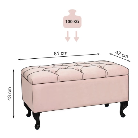 Ławka pikowana otwierana skrzynia MODIANO BL - Pudrowy róż