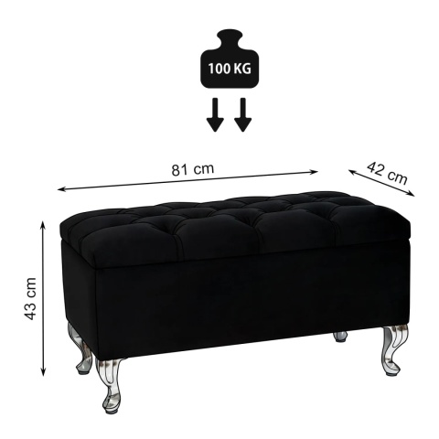 Ławka pikowana otwierana skrzynia MODIANO CR - Czarny