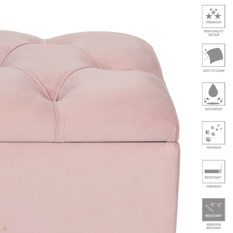 Ławka pikowana otwierana skrzynia VERONA BL - Pudrowy róż