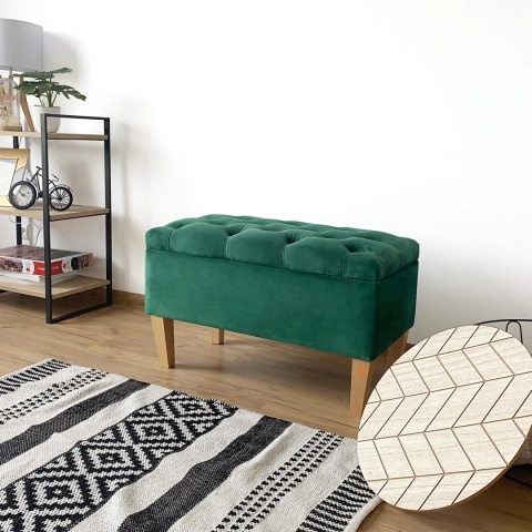 Ławka pikowana otwierana skrzynia BENAVENTE NAT - Butelkowa zieleń