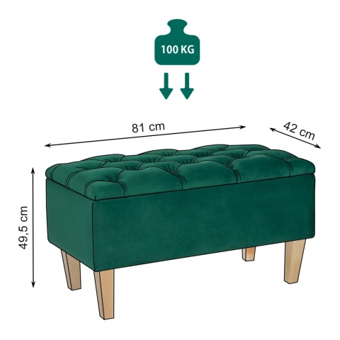 Ławka pikowana otwierana skrzynia BENAVENTE NAT - Butelkowa zieleń