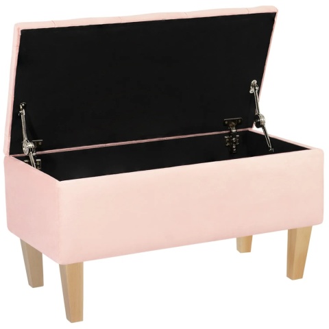 Ławka pikowana otwierana skrzynia BENAVENTE NAT - Pudrowy róż