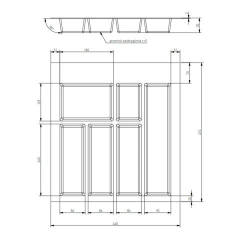 Wkład na sztućce do szuflady AxiSpace Organizer 50 Czarny GTV