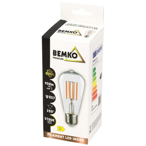 Żarówka LED E27 ST64 7W 950LM 2700K FILAMENT Bemko