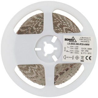 Taśma LED 2835-300 biały ciepły 12V 5m IP65 Bemko