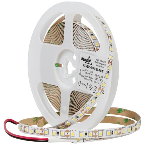 Taśma LED 2835-600 biały zimny 12V 5m IP20 Bemko