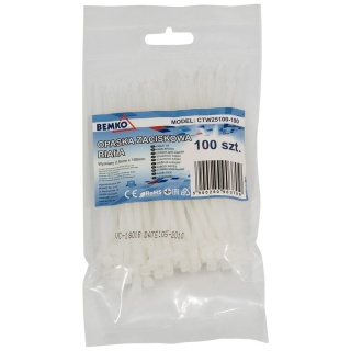 Opaski zaciskowe trytytki 2.5x100mm Białe 100szt BEMKO