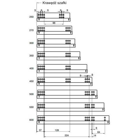 Prowadnica do szuflad CB30TS L-350 PUSH TO OPEN AMIX