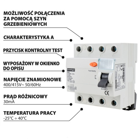 Wyłącznik różnicowoprądowy A 4P 63A 30mA BEMKO