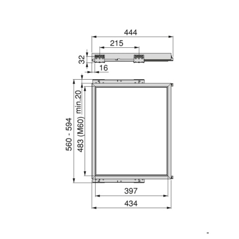 Rama 560-594mm (M60) z prowadnicami Kaszmir HACK EMUCA