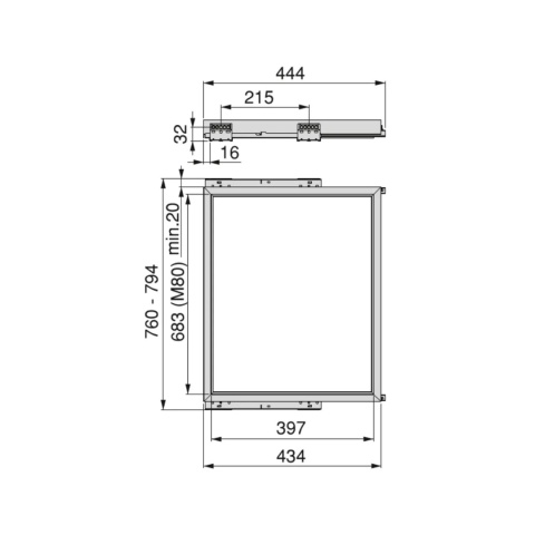 Rama 760-794mm (M80) z prowadnicami Kaszmir HACK EMUCA