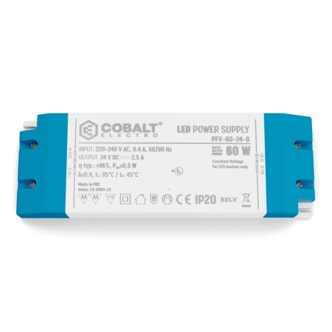 Zasilacz montażowy CobaltElectro do taśm LED 24V 60W IP20 PFV-60-24-B