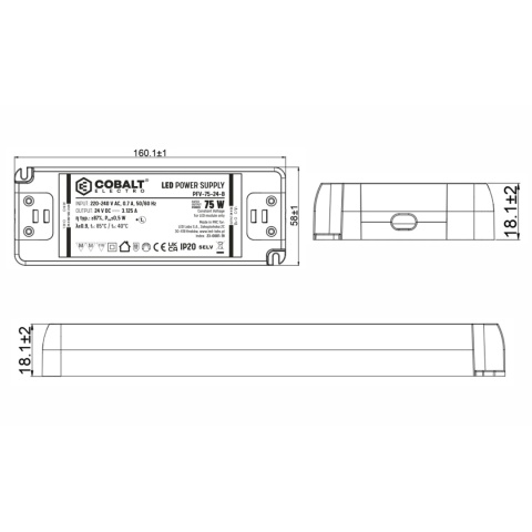 Zasilacz montażowy CobaltElectro do taśm LED 24V 75W IP20 PFV-75-24-B