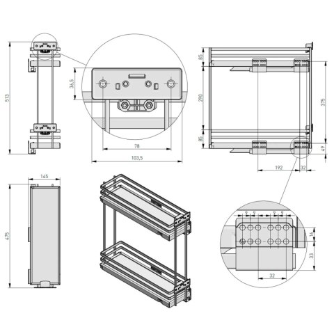 Kosz Cargo MovixPro 20 2P boczny prawy Biały Chrom GTV