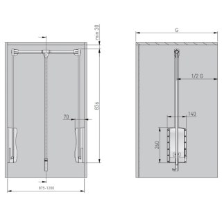 Pantograf pneumatyczny do garderoby 875-1200mm GTV Czarny/Chrom