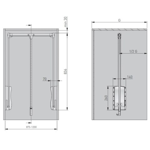 Pantograf pneumatyczny do garderoby 875-1200mm GTV Czarny/Chrom