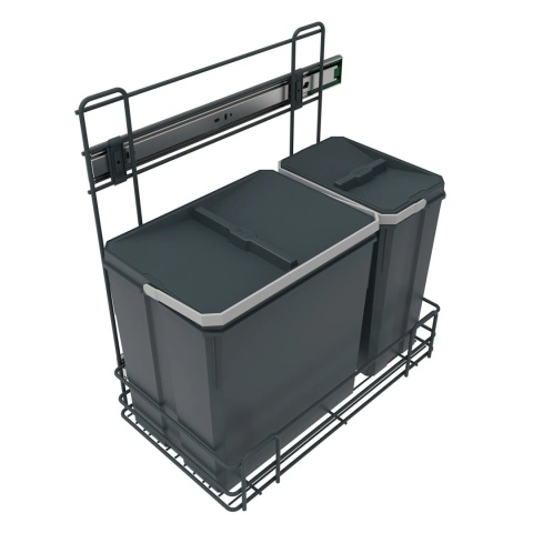 Sortownik kosz na śmieci do szafki boczny 1x15L 1x6L Grafit