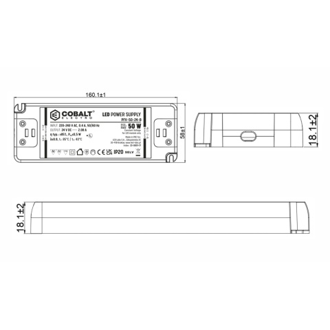 Zasilacz montażowy CobaltElectro do taśm LED 12V 50W IP20 PFV-50-12-B