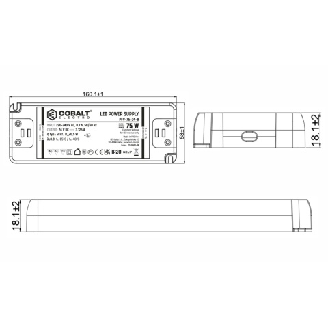 Zasilacz montażowy CobaltElectro do taśm LED 12V 75W IP20 PFV-75-12-B