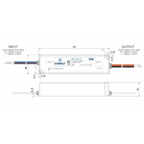 Zasilacz montażowy hermetyczny Cobalt Electro do taśm LED 12V 144W IP67 ZPV-150-12