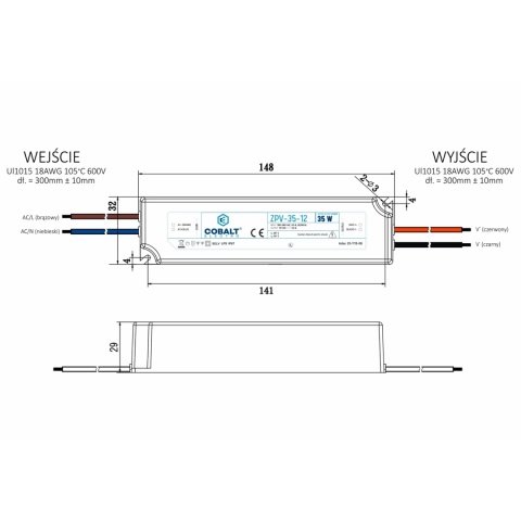 Zasilacz montażowy hermetyczny Cobalt Electro do taśm LED 24V 35W IP67 ZPV-35-24