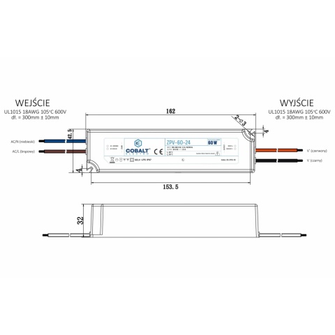 Zasilacz montażowy hermetyczny Cobalt Electro do taśm LED 12V 60W IP67 ZPV-60-12