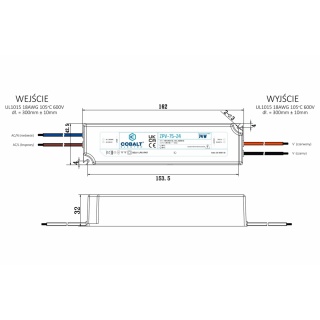 Zasilacz montażowy hermetyczny Cobalt Electro do taśm LED 24V 74W IP67 ZPV-75-24