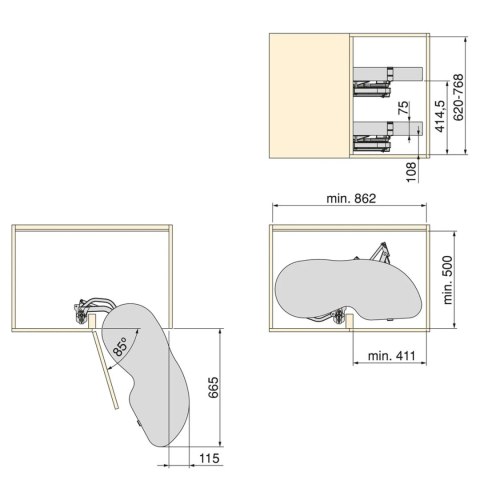 Cargo Magic Corner LAKE 900mm Nerka Harmony PRAWY Antracyt