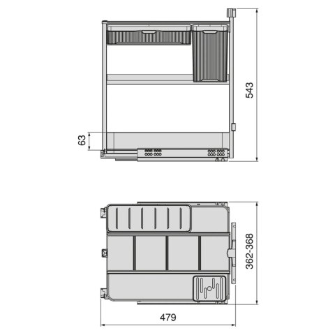 Kosz Cargo Dolne z koszykami HARMONY Antracyt do szafki 40 Emuca