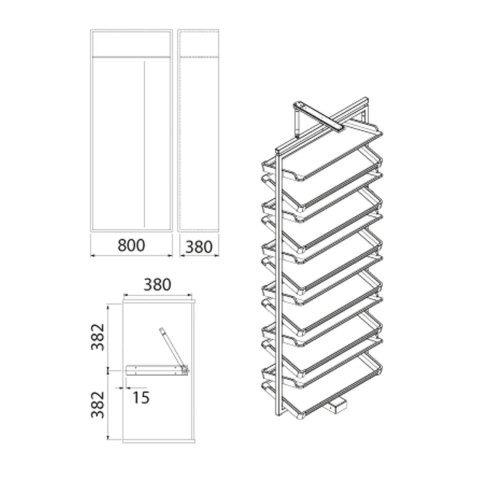 Kosz na buty obrotowy 12 półek SYMPHONY WB-671 antracyt, pełny wysuw, ATM