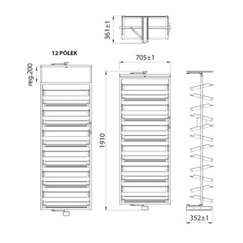 Kosz na buty obrotowy 12 półek SYMPHONY WB-671 biały, pełny wysuw, ATM