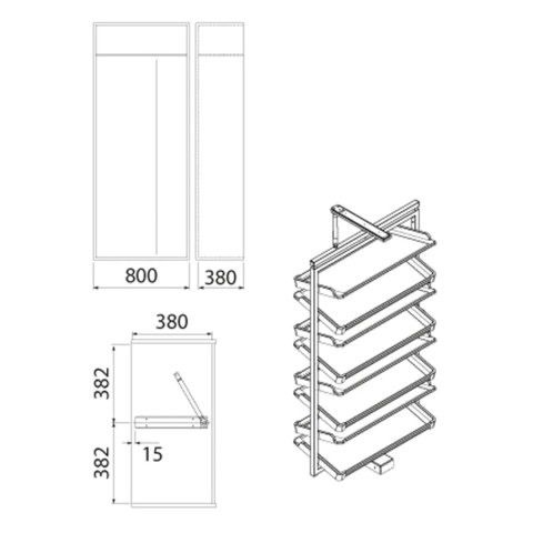 Kosz na buty obrotowy 8 półek SYMPHONY WB-671 biały, pełny wysuw, ATM