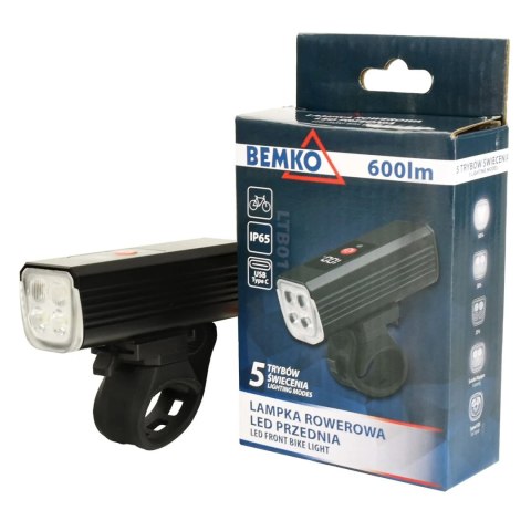 Lampka rowerowa LED przednia akumulatorowa 600 lm USB-C IP65 2000mAh