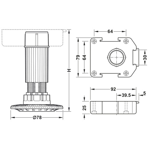 HAFELE AXILO H-60 główka + nóżka, stopka meblowa regulowana, mocna, 250 kg