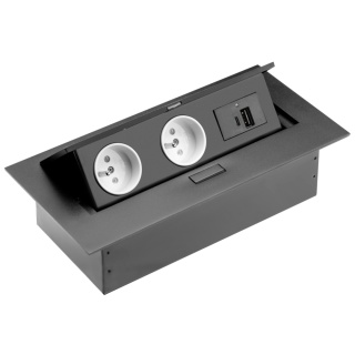Gniazdo wpuszczane chowane w blat FLEXIPORT Czarne z USB GTV
