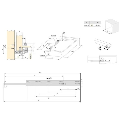 Szuflada SIMPLEX H-159 L-300mm Częściowy Wysuw wysoka Biała