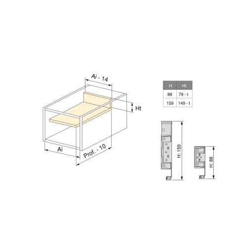 Szuflada SIMPLEX H-88 L-350mm Częściowy Wysuw niska Biała