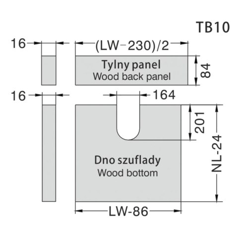 Wycięcie pod zlew do szuflady System Box TB10 AMIX