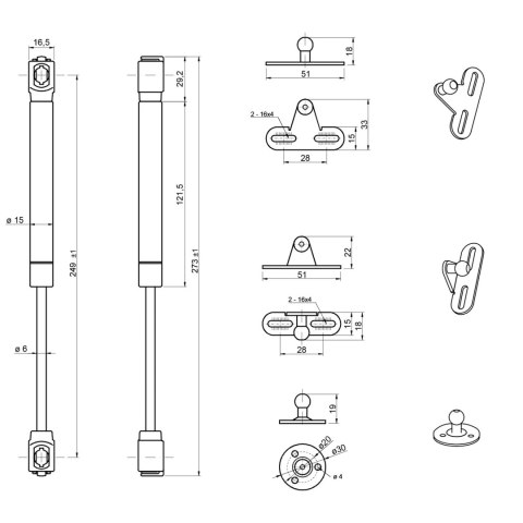 Podnośnik gazowy do frontów meblowych 120N GTV