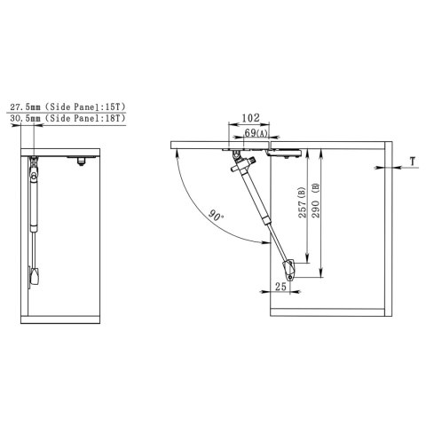 Podnośnik gazowy meblowych z cichym domykiem 80N